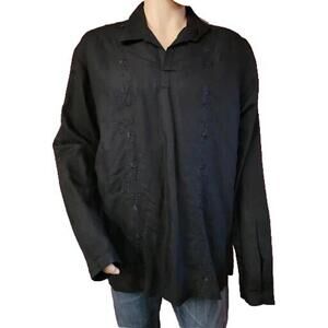 Cubavera Black Linen Blend XL Long Sleeve Embroidered Men's Shirt NWT ! #WM1